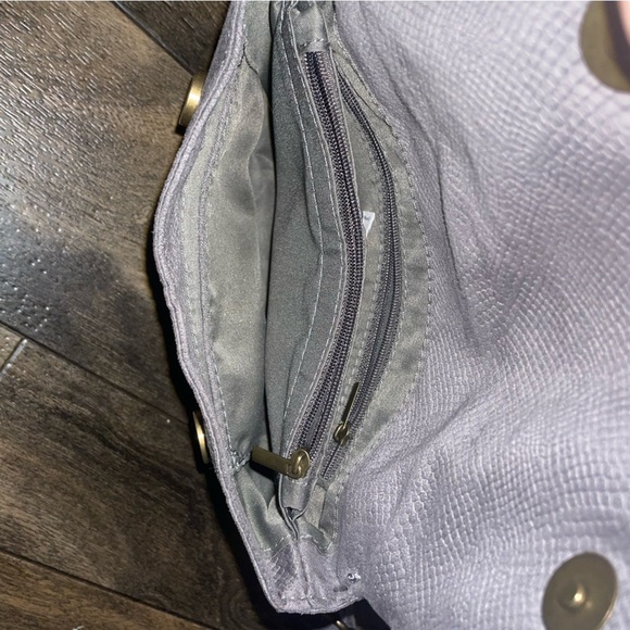 Anthropologie Gray Snake Skin Fold Over Crossbody Purse Bag Adjustable Strap - Picture 3 of 6